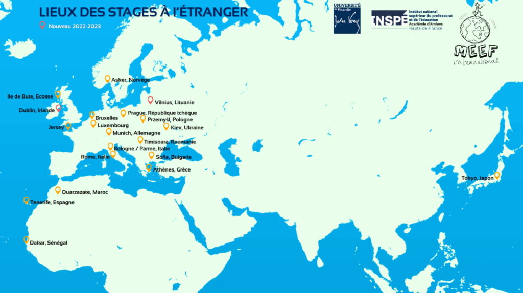 Carte des lieux de stage du MEEF parcours international
